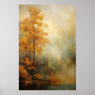 Enchanting Autumn Green and Gold Nature Poster