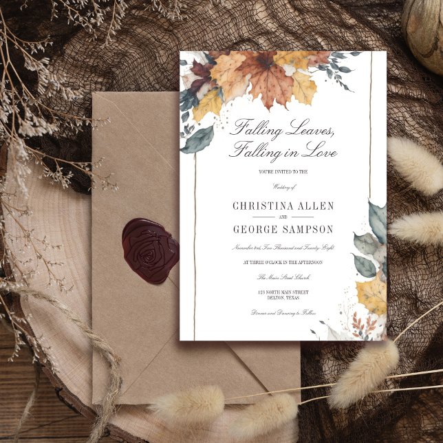 Enchanting Autumn Love: Falling Leaves Wedding Invitation (Creator Uploaded)