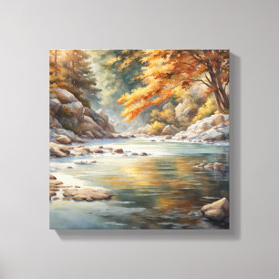 Enchanting Autumn River Landscape Painting Canvas Print