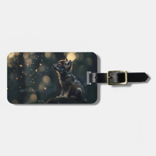 Enchanting Baby Wolf Watching Fireflies Luggage Tag