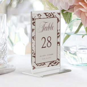Enchanting Batik Dreams: Rustic Brown Wedding Table Number