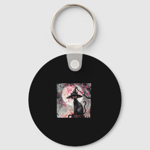 Enchanting Black Cat and Witch Hat Halloween Art  Key Ring