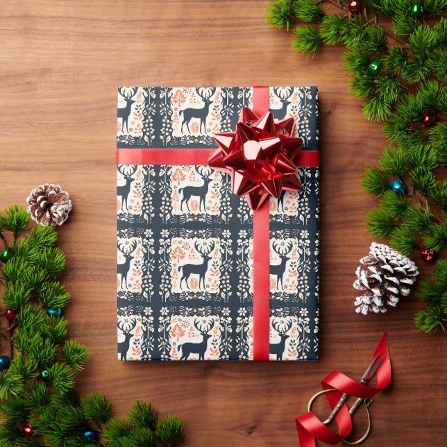 Enchanting Black, Deer Silhouette Scene Wrapping Paper (Holiday Gift)