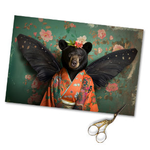 Enchanting Black Vintage Floral Bear Decoupage Tissue Paper