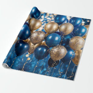 Enchanting Blue and Gold Gift Wrapping Paper 