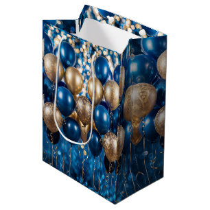 Enchanting Blue and Gold Gift Wrapping Paper Medium Gift Bag