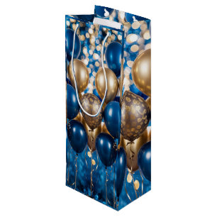 Enchanting Blue and Gold Gift Wrapping Paper  Wine Gift Bag
