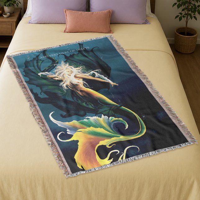 Enchanting Blue Fantasy Mermaid Dragon Throw Blanket (Creator Uploaded)