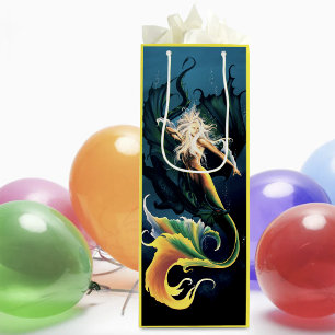 Enchanting Blue Fantasy Mermaid Dragon Wine Gift Bag