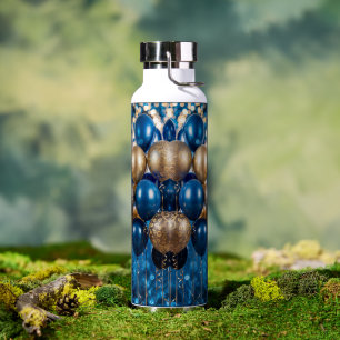  Enchanting Blue & Gold Bokeh Balloon Water Bottle
