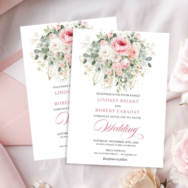 Enchanting Blush Rose Boho Floral Wedding Invite (Enchanting Blush Rose Boho Floral Wedding Invitation)