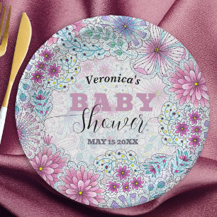 Enchanting Bohemian Meadow Flowers Baby Shower Paper Plate