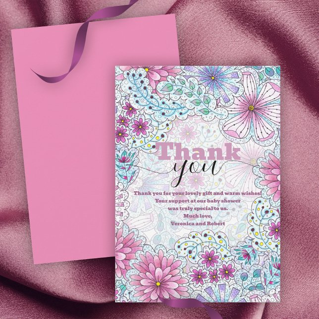 Enchanting Bohemian Meadow Flowers Baby Shower Thank You Card (Creator Uploaded)