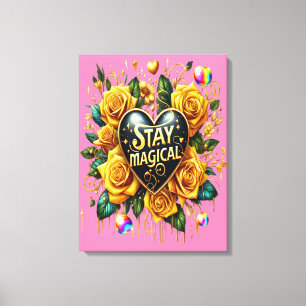 Enchanting Bouquet of Golden Roses And Heart 18x24 Canvas Print