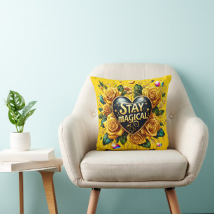 Enchanting Bouquet of Golden Roses And Heart  Cushion