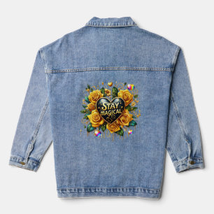 Enchanting Bouquet of Golden Roses And Heart Denim Jacket