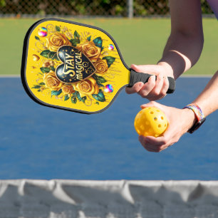 Enchanting Bouquet of Golden Roses And Heart Pickleball Paddle
