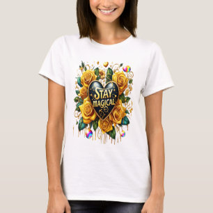 Enchanting Bouquet of Golden Roses And Heart T-Shirt