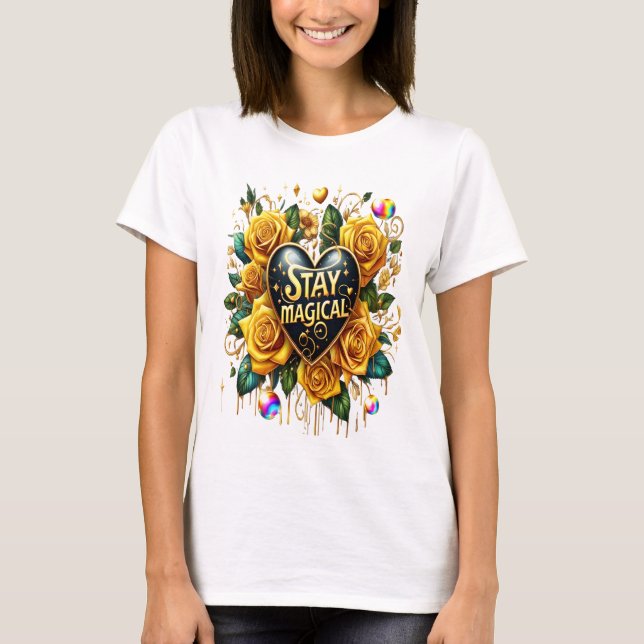 Enchanting Bouquet of Golden Roses And Heart  T-Shirt (Front)
