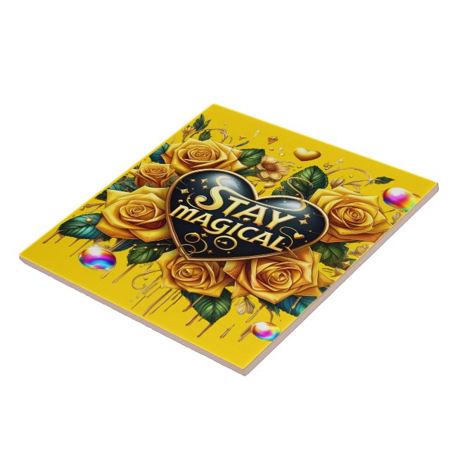 Enchanting Bouquet of Golden Roses And Heart  Tile (Side)