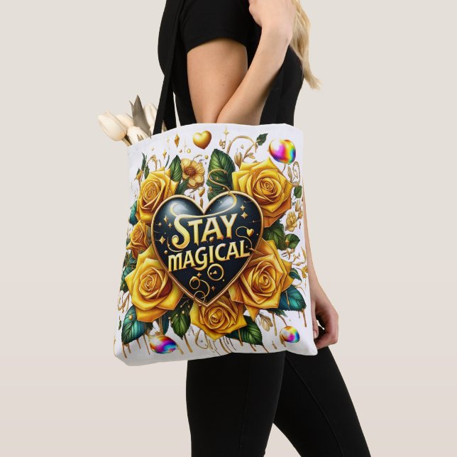 Enchanting Bouquet of Golden Roses And Heart  Tote Bag (Close Up)
