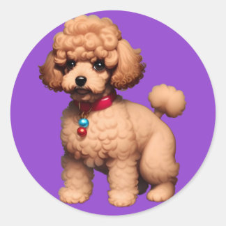 Enchanting Brown Toy Poodle on Purple Background Classic Round Sticker