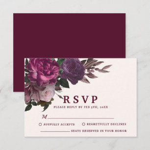 Enchanting Burgundy & Maroon Floral Winter Wedding RSVP Card