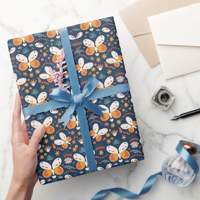 Enchanting Butterfly and Floral Seamless Pattern Wrapping Paper (Gifting)