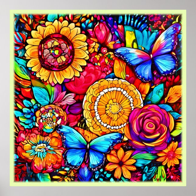 Enchanting Butterfly Floral Tapestry Poster (Front)