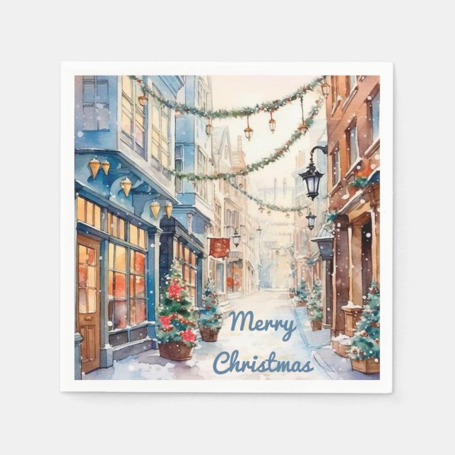 Enchanting Christmas Alley Whimsical Street Napkin (Front)