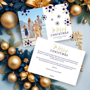 Enchanting Christmas Dark Blue & Gold Snowflakes Holiday Card