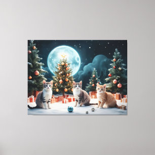 Enchanting Christmas Night with Kittens Canvas Print