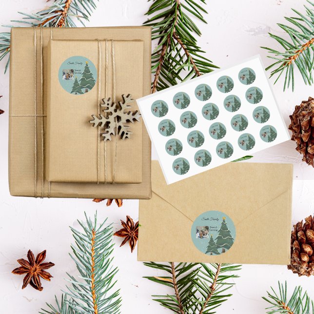 Enchanting  Christmas Tree Soft SnowflaksPhoto Classic Round Sticker (Creator Uploaded)