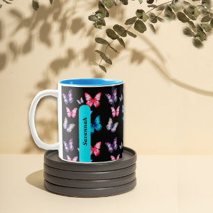 Enchanting Colourful Butterflies Personalise Name  Two-Tone Coffee Mug