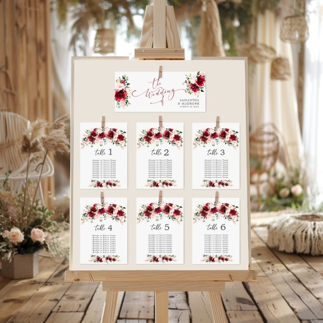 Enchanting Deep Burgundy Roses Head Table Seating  Menu (Creator Uploaded)