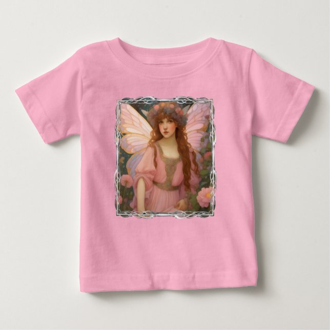 Enchanting Dreams: A Whimsical Pink Fairy Portrait Baby T-Shirt (Front)