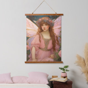 Enchanting Dreams: A Whimsical Pink Fairy Portrait Hanging Tapestry