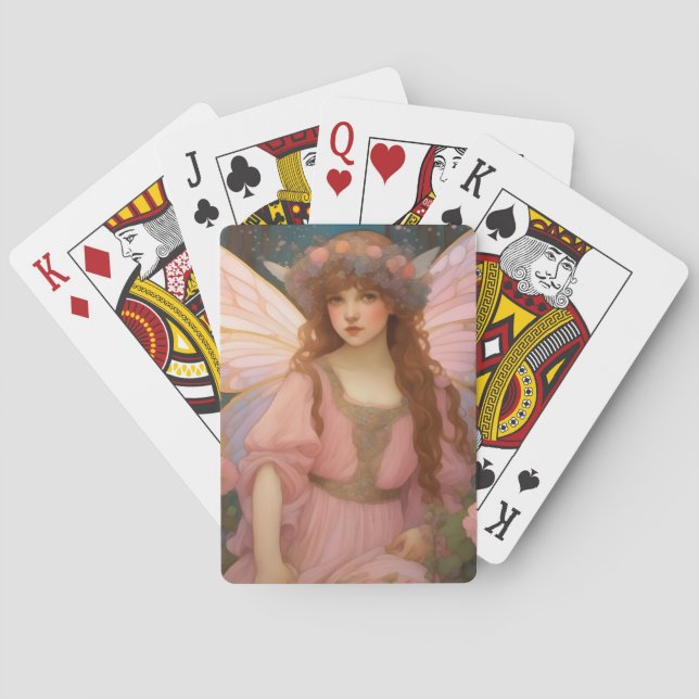 Enchanting Dreams: A Whimsical Pink Fairy Portrait Playing Cards (Back)