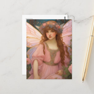 Enchanting Dreams: A Whimsical Pink Fairy Portrait Postcard
