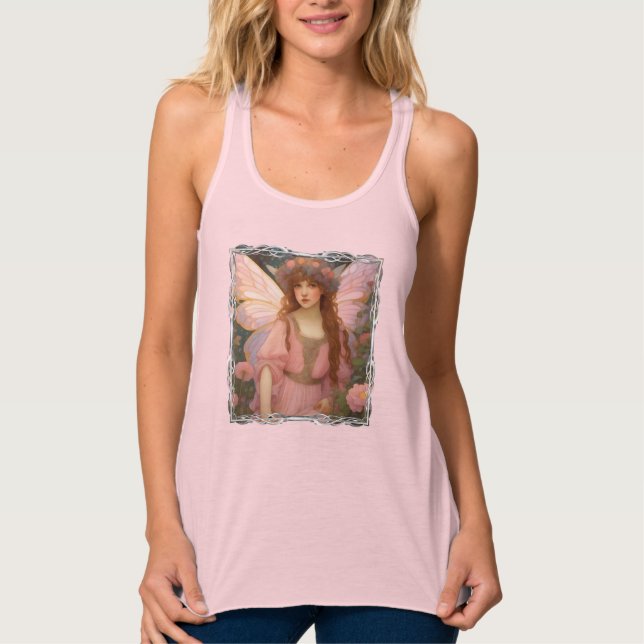 Enchanting Dreams: A Whimsical Pink Fairy Portrait Singlet (Front)