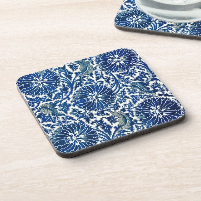 Enchanting Elegance: Blue Floral Chinese Ornament Coaster (Left Side)