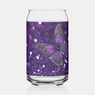 Enchanting Elegance: The Purple Sparkle Butterfly Can Glass