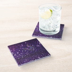 Enchanting Elegance: The Purple Sparkle Butterfly Glass Coaster