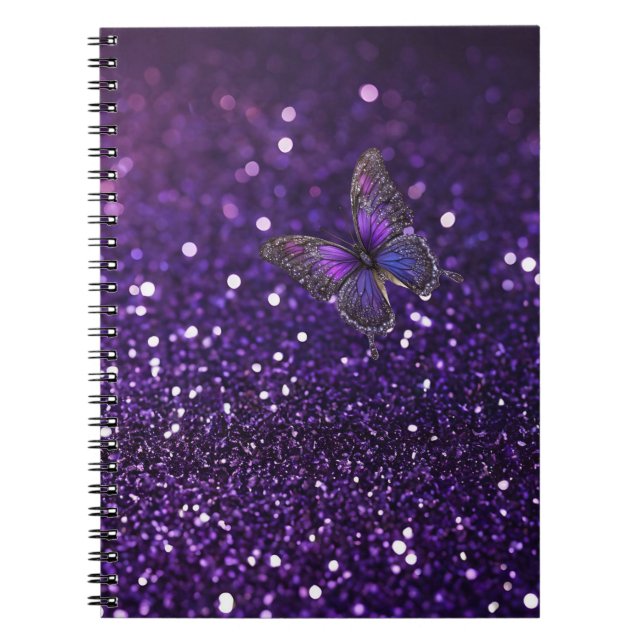 Enchanting Elegance: The Purple Sparkle Butterfly  Notebook (Front)