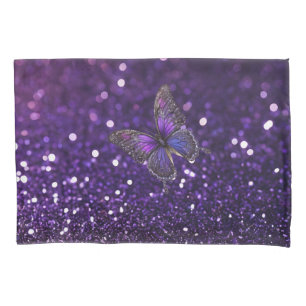 Enchanting Elegance: The Purple Sparkle Butterfly  Pillowcase