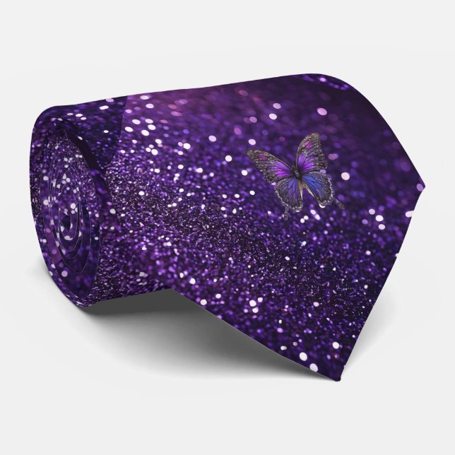 Enchanting Elegance: The Purple Sparkle Butterfly  Tie (Rolled)