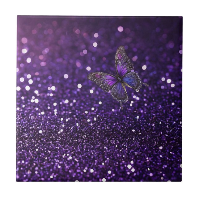 Enchanting Elegance: The Purple Sparkle Butterfly  Tile (Front)