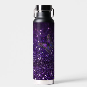Enchanting Elegance: The Purple Sparkle Butterfly  Water Bottle