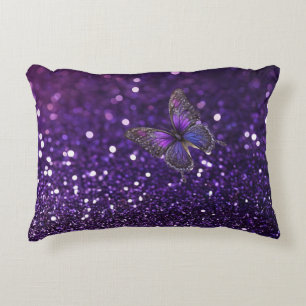 Enchanting Elegance: The Purple Sparkly Butterfly Decorative Cushion