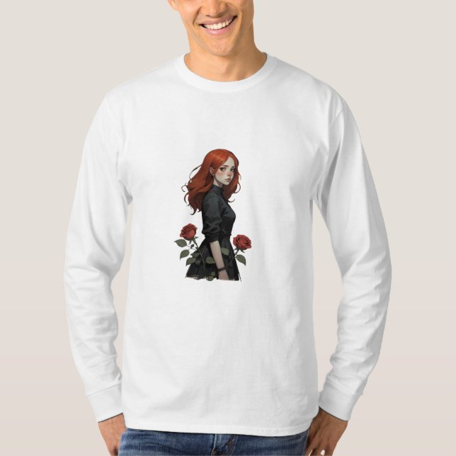 Enchanting Elegance: The Rose and the Raven T-Shirt (Front)